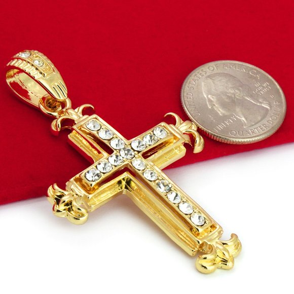 14k Gold Stamped Cross 24" Rope Chain + Pendant - Picture 3 of 6